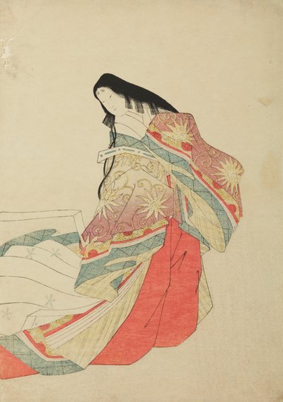 Álló udvarhölgy, illusztráció az albumból: Harminchat költőnő / Nishiki-zuri onna sanju rokkasen e-zukushi alkotó: Chobunsai Eishi