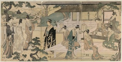 A Genji meséjének Matsukaze fejezete (a Genji meséje című sorozatból, elegáns, modern ruhában) alkotó: Chobunsai Eishi