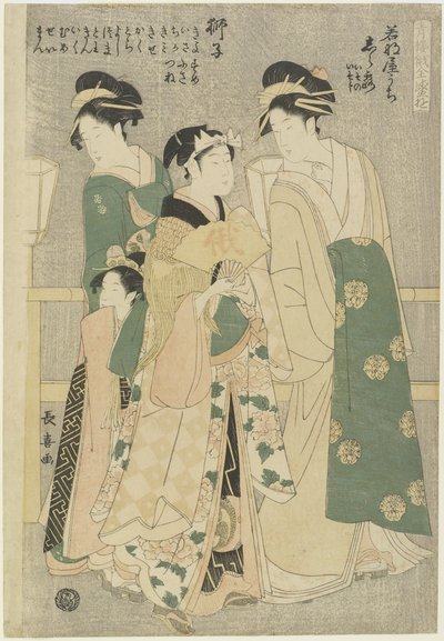 A Wakafune-ya Ház három udvarhölgye: Shiratsuyu, Isono és Isoji, c. 1794 alkotó: Choki Eishusai