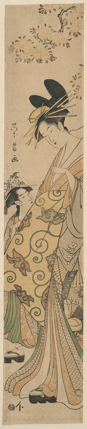 Courtesan és kísérője cseresznyefa alatt alkotó: Chokosai Eisho