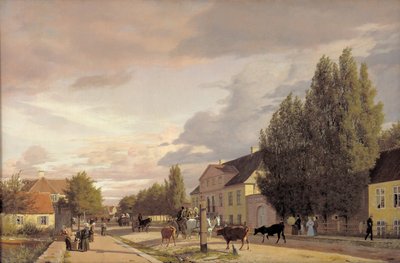 Kilátás a Koppenhágán kívüli Østerbro utcára. Reggeli fény, 1836 alkotó: Christen Schjellerup Købke