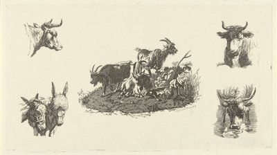 Három kecske tehénfejjel és szamárfejjel mindkét oldalon alkotó: Christiaan Godfried Schutze van Houten