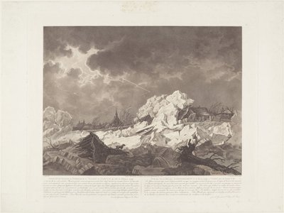 Kilátás az Ysgangra és a Dykbreakre Vuurennél Gorcumnál, 1799. február 22-én / Vue des Glaces qui S
