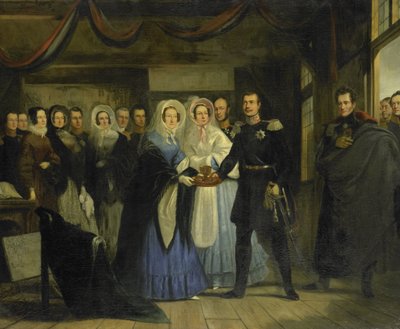 A narancssárga hercegnő fogadja II. Sándort (1818-1881), Oroszország nagyhercegét és trónörökösét a zaandami Péter cár házában, 1839. április 17-én alkotó: Christiaan Julius Lodewijk Portman