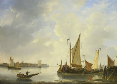 Dordrecht kilátása Papendrecht felől nézve alkotó: Christiaan Lodewijk Willem Dreibholtz