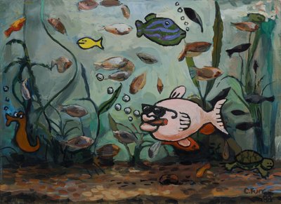 Big Pink Fish in Fishy World 1988 (olaj, vászon) alkotó: Christian Furr