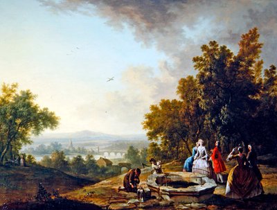 Táj elegáns figurákkal (olaj, réz) alkotó: Christian Georg I Schutz