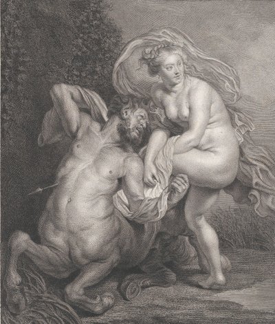 Deianeira átveszi Nessustól a megmérgezett tunikát, és a megsebesült kentaur a..., 1778. alkotó: Christian Gottfried Schulze