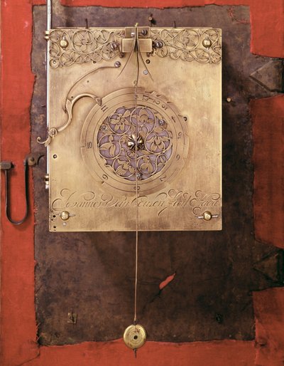 Korai súlyvezérelt ingaóra, a harangvezérlő mechanizmus részlete, építette Johannes van Ceulen alkotó: Christian Huygens