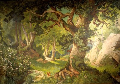 Klingsor bűvész kertje, a Parzival ciklusból, Nagy Zeneterem, 1883-84 körül (falfestmény) alkotó: Christian Jank