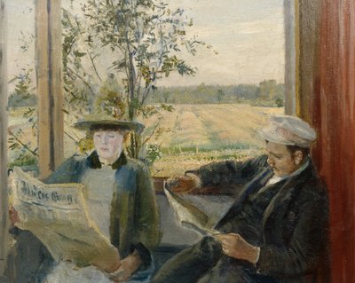 Oda a Verdens Gang újságot olvassa alkotó: Christian Krohg