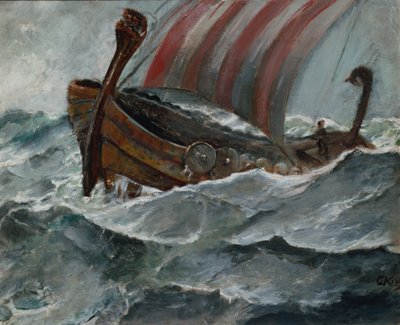 Viking hajó rossz időben alkotó: Christian Krohg