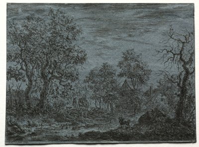 Kis folyó az előtérben tehénnel és kecskével, 1744. alkotó: Christian Ludwig von Hagedorn