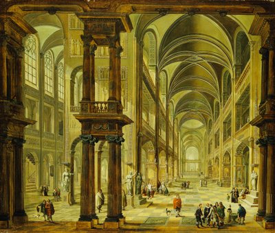 Egy képzeletbeli templombelső alakokkal, alkotó: Christian Stocklin