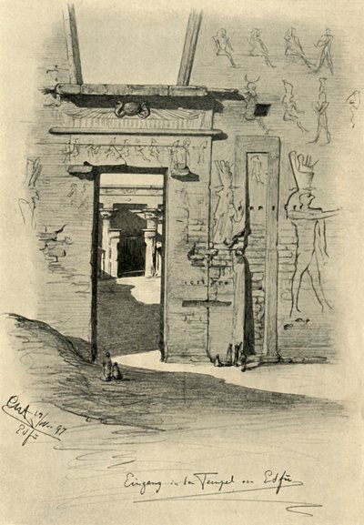 Az edfui templom bejárata, Egyiptom, 1898. alkotó: Christian Wilhelm Allers