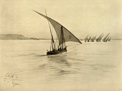 Feluccas a Níluson, Kairó, Egyiptom, 1898. alkotó: Christian Wilhelm Allers