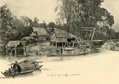 Cölöpökön álló házak, Bangkok, Sziám, 1898. alkotó: Christian Wilhelm Allers