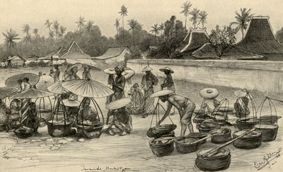 Piaci jelenet, Java, 1898. alkotó: Christian Wilhelm Allers
