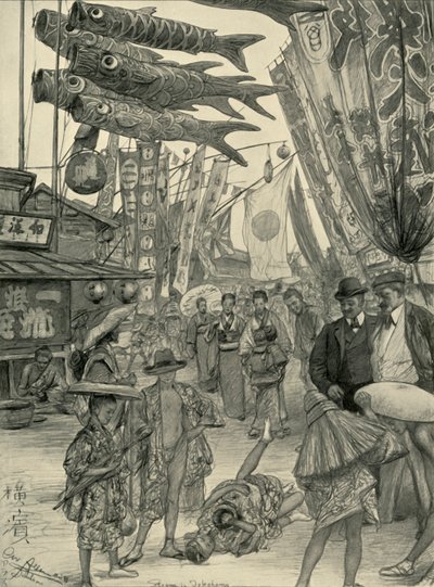 Utcai jelenet, Yokohama, Japán, 1898. alkotó: Christian Wilhelm Allers