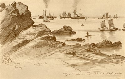 Chefoo utak a hegyek felől nézve, Kína, 1898. alkotó: Christian Wilhelm Allers