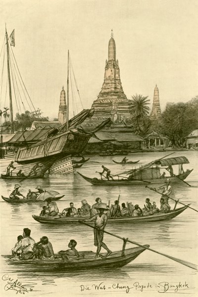 Wat Chaeng, Bangkok, Sziám, 1898. alkotó: Christian Wilhelm Allers