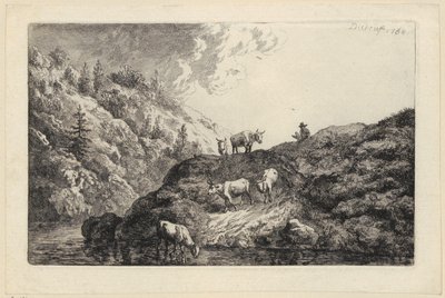 Állatcsorda a folyónál [Itatáshoz hajtott ökrök] alkotó: Christian Wilhelm Ernst Dietrich
