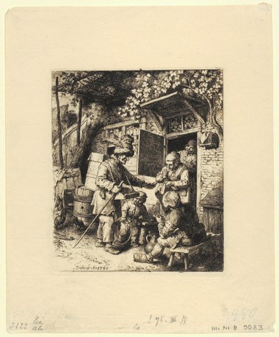 Ülő férfi félalakja tollas kalappal és bal kezében szemüveggel alkotó: Christian Wilhelm Ernst Dietrich