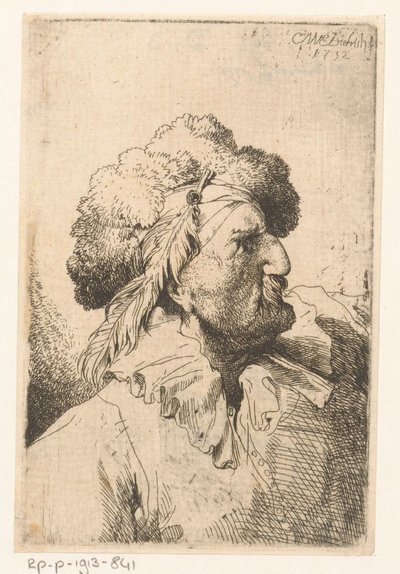 Férfi prémes sapkával és tollal alkotó: Christian Wilhelm Ernst Dietrich