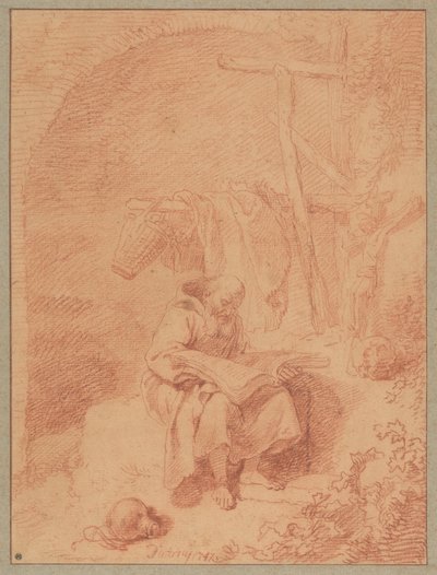 Der heilige Franziskus beim Lesen alkotó: Christian Wilhelm Ernst Dietrich