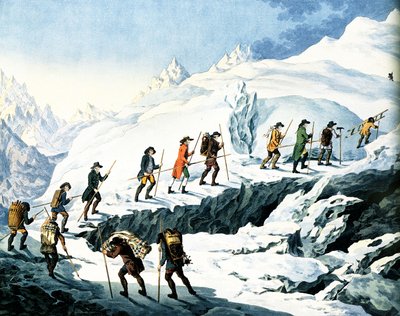 2nd Ascent of the Mont Blanc by Horace-Benedict de Saussure august 1787, colored engraving by Marquardt Wocher publishe in 1790 alkotó: Christian von Mechel