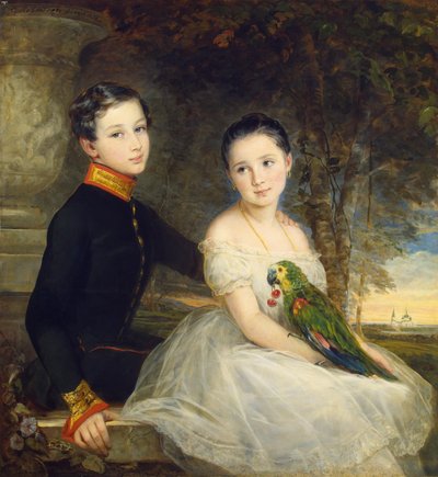Gyerekek papagájjal Robertson, Christina (1796-1854) alkotó: Christina Robertson