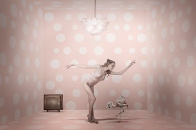 Rózsaszín, pöttyös flamingó-táncosnő alkotó: Christine von Diepenbroek