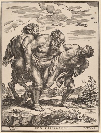 Silenus egy szatír és egy faun kíséretében alkotó: Christoffel Jegher after Sir Peter Paul Rubens