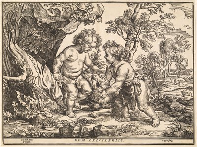 A csecsemő Krisztus és Szent János játszik a báránnyal alkotó: Christoffel Jegher after Sir Peter Paul Rubens