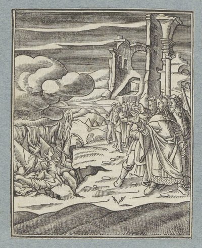Korát, Dátánt, Abirámot és családjaikat elnyeli a föld alkotó: Christoffel van Sichem (II)