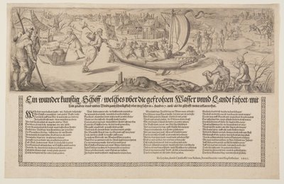 Jégen vitorlázó uszály szélesoldalas képe alkotó: Christoffel van Sichem I