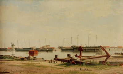 Kilátás Nyholmra daruval és hadihajókkal alkotó: Christoffer Wilhelm Eckersberg