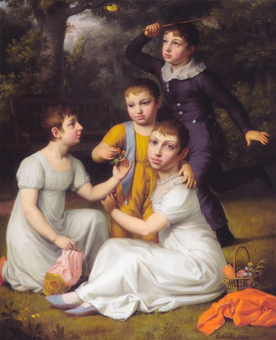 Johannes Søbøtker négy legidősebb gyermekének portréja Hummeltofte-ban. alkotó: Christoffer Wilhelm Eckersberg