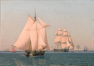 Enyhe szellőben vitorlák alatt hajóznak egy tiszta nyári délutánon alkotó: Christoffer Wilhelm Eckersberg