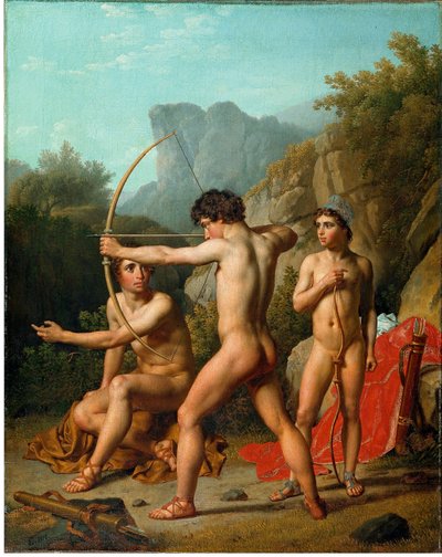 Három spártai fiú gyakorolja az íjászatot alkotó: Christoffer Wilhelm Eckersberg
