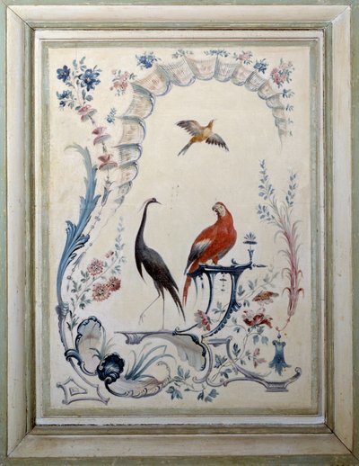 Madarak jele a Champs sur Marne kastély nagy nappalijában. Christophe Huet (1700-1759) festménye alkotó: Christophe Huet