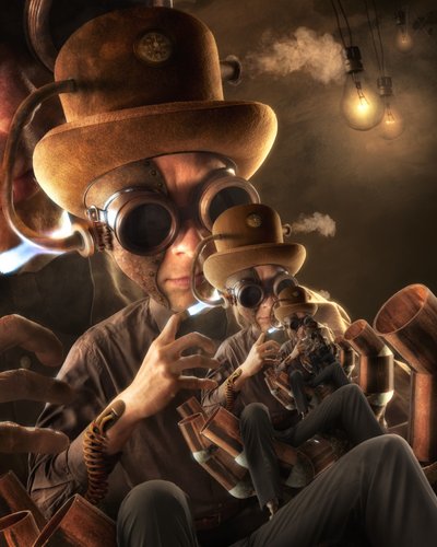 Egymásba ágyazott steampunk-feltalálók alkotó: Christophe Kiciak