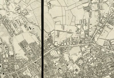 Pentonville környékének részlete, London térképéről, egy 1824-ben készült tényleges felmérésből. alkotó: Christopher and John (fl.1821 40) Greenwood