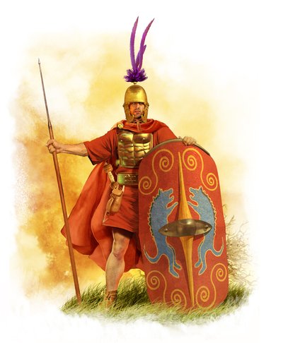 Római "Hastatus" légionárius, Kr. e. 3. század vége, 2015 (ceruzarajz, digitális olaj, 3d cgi) alkotó: Christos Giannopolous