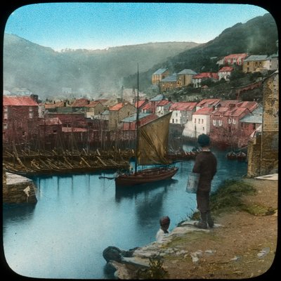 Polperro, Cornwall, 19. század vége vagy 20. század eleje. alkotó: Church Army Lantern Department