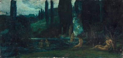 Fürdőző nők este egy déli tájban alkotó: Circle of Arnold Böcklin