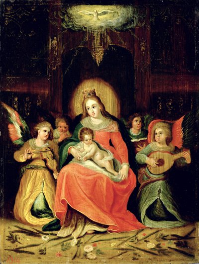 Szűz Mária gyermekével és zenélő angyalokkal alkotó: Circle of Frans Francken the Younger