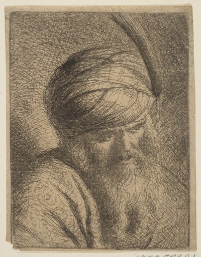 Tollas turbános és hosszú szakállú férfi mellszobra.n.d. alkotó: Circle of Rembrandt