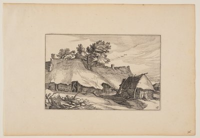 A Farm, Man in the Doorway, a Landscapes (Verscheyden aerdige Lanthuysen...) alkotó: Claes Jansz. Visscher