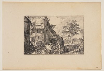 Tanyasi udvar, a tékozló fiúval a disznók között, a Tájképekből (Verscheyden aerdige Lanthuysen...) alkotó: Claes Jansz. Visscher